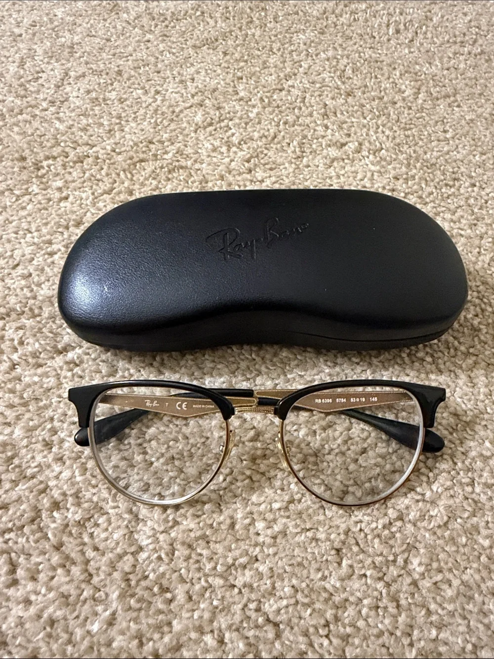 Ray-Ban Black and Gold Semi-Rim Clubmaster Eyeglasses